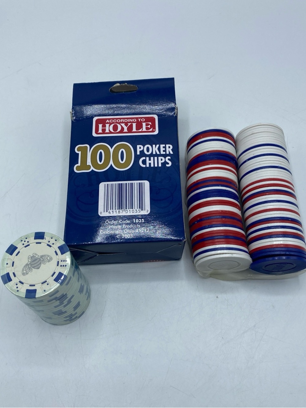 New Patron Tequila Poker Chips Blue Bee 20 Hoyle Poker Chips 100 Red White Blue